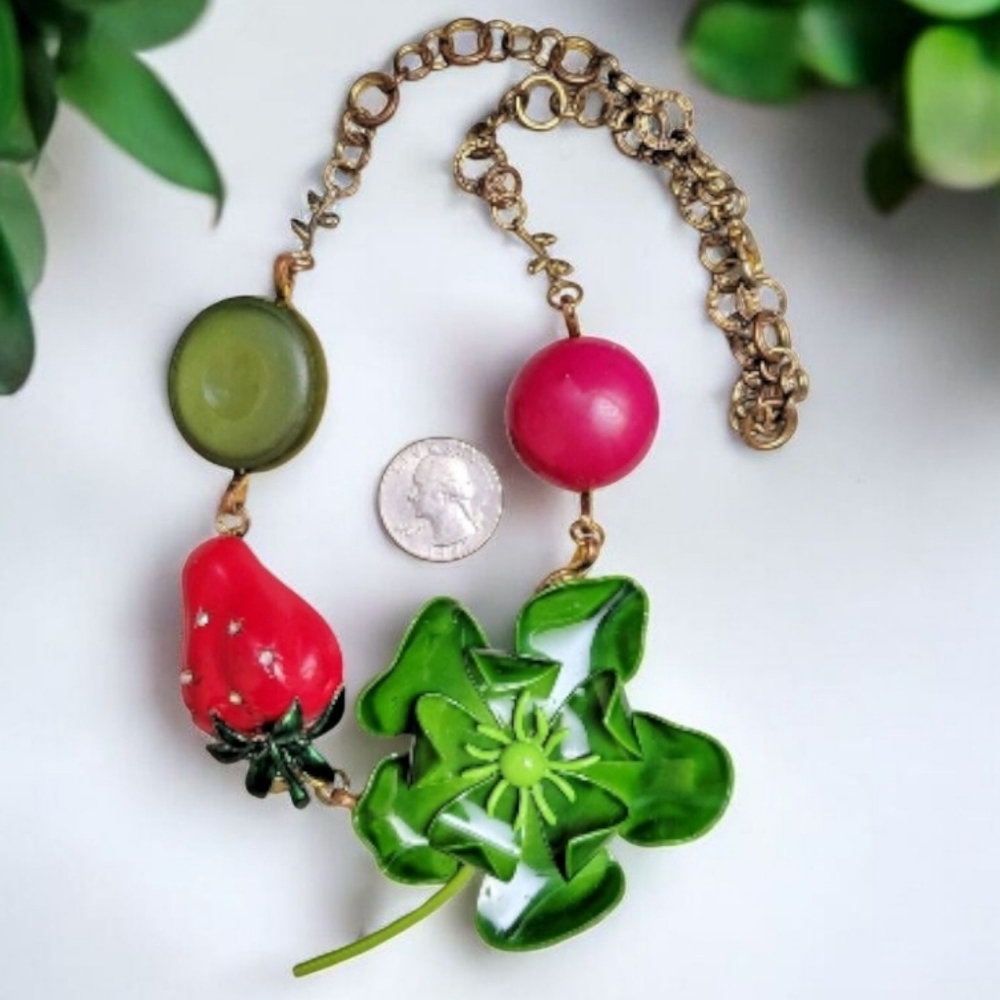 Vintage Retro Metal Flower Button Statement Necklace Artisan Made One Of A Kind